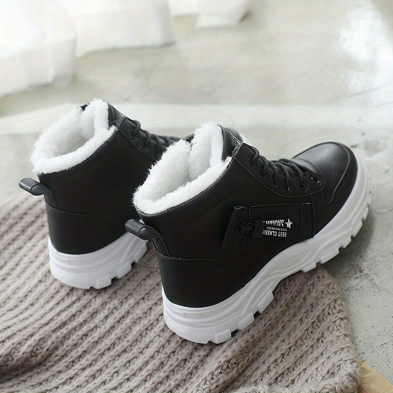Women'S Winter High-Top Boots - Warm Fleece-Lined Ankle Boots with Thick Sole, Lace-Up Casual Style, &, Perfect for Cold Weather Comfort, Winter Boots