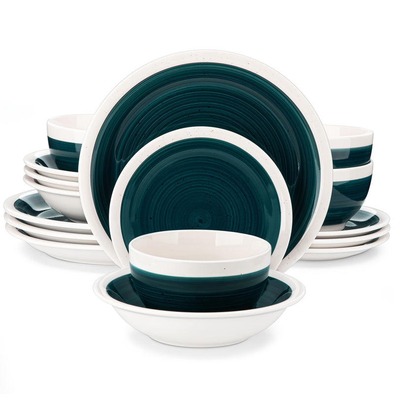 16-Piece Green Ceramic Dinnerware Set - Durable Porcelain, Stylish Glaze, Perfect for 4 - Includes Plates, Bowls & Mugs, Ideal for Everyday Use & Entertaining