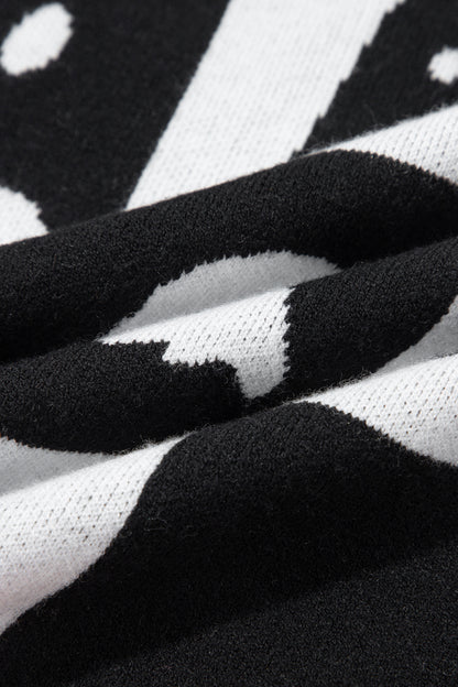 White Geometric Ghost Color Block Trim Short Sleeve Knit Sweater