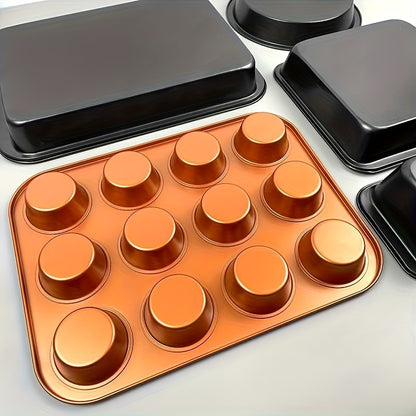 5-10pcs Non-Stick Bakeware Set, Round Cake Pan and Square Loaf & Muffin Tins with Roasting Dish – Oven Safe, Easy to Clean, Dishwasher Friendly