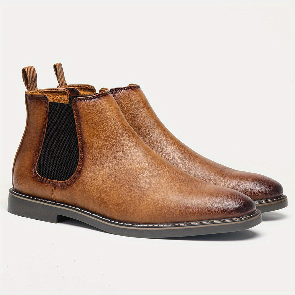 Men'S Chelsea Ankle Boots - Size 40-46, Brown Faux Cover with Black Elastic Band, Pointed Toe, TPR Sole, Ideal for Casual Wear and Vacation