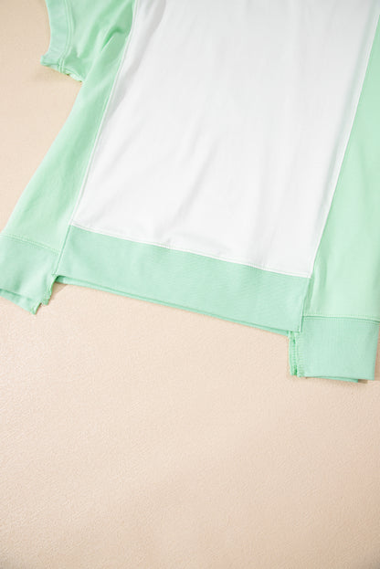Light Green Color Block Exposed Seam Crew Neck T Shirt