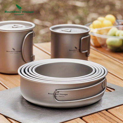 5pcs/set, Titanium Bowl And Pot Set, Foldable Camping Frying Pan, Portable Cookware Set For Outdoor Camping Picnic Cooking