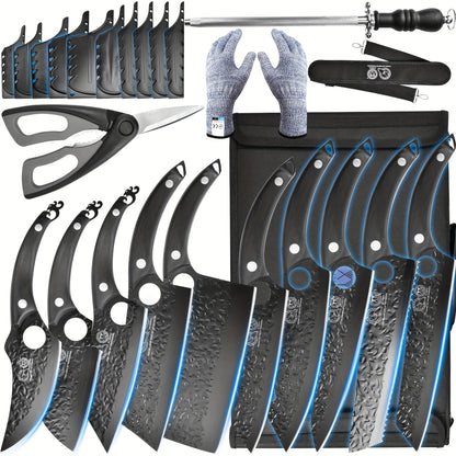 Professional Forged Knife Set With Roll Bag Scissors Honing Steel Whetstone, 10 Pcs Kitchen Knives Large Butcher Knife Set, Personalized Gifts For Women Men Birthday Christmas Mothers Fathers Unique Presents For Mom Dad Frien