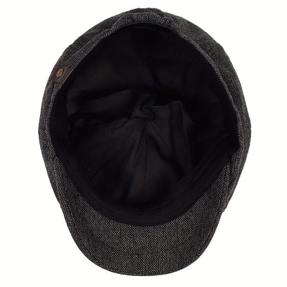 Men&Apos;S Retro Herringbone Flat Cap - Black Casual Beret with Vintage Style, Knitted Polyester, Perfect for Valentine&Apos;S Day, Everyday Headwear | Vintage Flat Cap | Knitted Texture