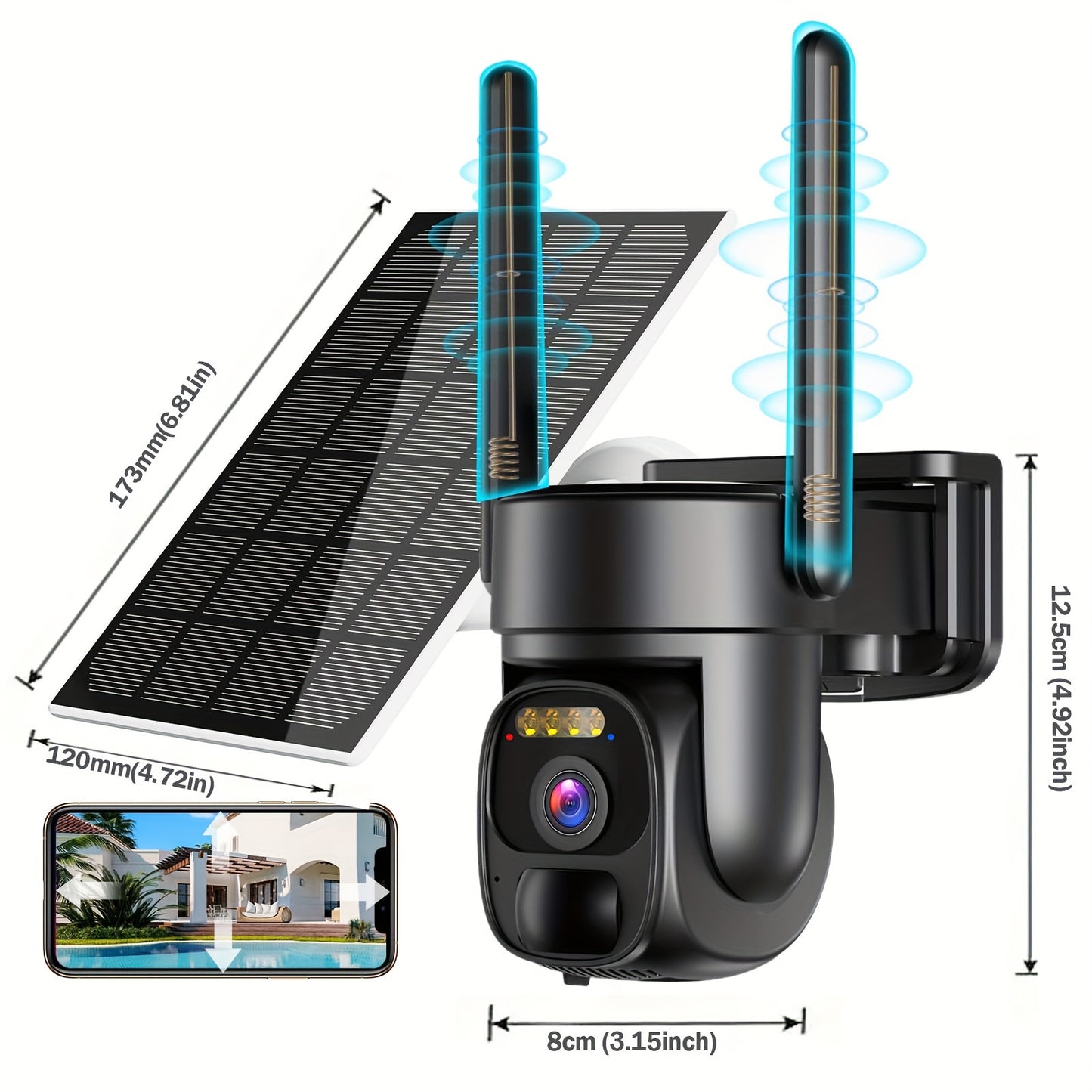 4G LTE Solar-Powered Outdoor Security Camera with 1080P HD Night Vision, 360° Pan-Tilt Spotlight, 2-Way Talk, PIR Motion Sensor, Wireless Cellular Drone-Like Tracking (No WiFi//) - US Version, SIM Card Required (Bring Your