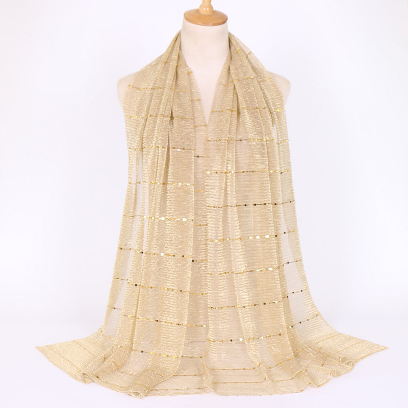Women Solid Color Scarf Thin Breathable Shawl Lightweight Sparkling Metallic Wrap
