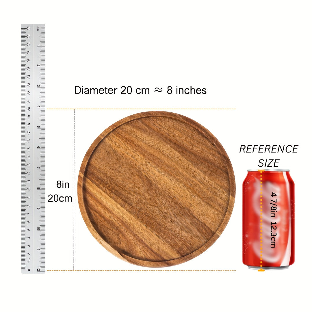 1pc Acacia Wood Plate, Round Wooden Serving Tray For Snacks, Fruits, Desserts, Rustic Dinnerware, Kitchen And Dining Accessories, Table Decors