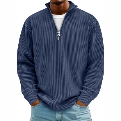 Corduroy Zipper Stand Collar Sweatshirt Fashion Warm Solid Color Long Sleeve Top Men's Casual Polo Shirt Clothing