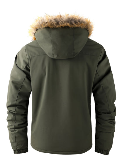 Men'S Winter Windbreaker Jacket with Warm Hood - Maroon Zip-Up Outdoor Coat, Stand Collar, Multiple Pockets, Casual Sporty Design for Cold Weather, Winter Jacket