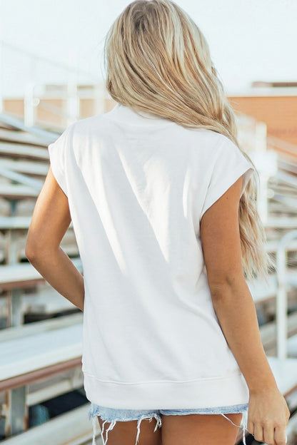 Myosotis Solid Color High Neck Cap Sleeve Loose Top