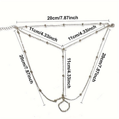 [Bohemian Beach Anklets] 2 Pieces Bohemian Beach Anklets - Tassel Crystal Ankle Strap Toe Ring Foot Chain - Summer Barefoot Sandals Wedding Bridal Accessories Holiday Party Jewelry