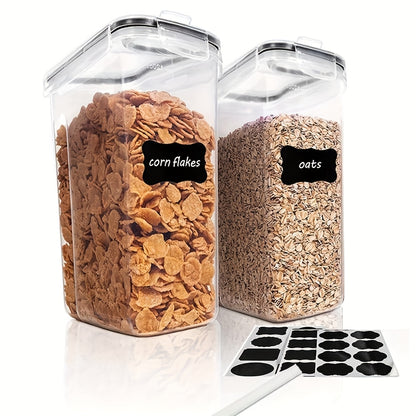 BPA-Free Plastic Airtight Food Storage Containers, 2/4 Pack 2.5L/88oz 4pcs Set with Labels, Stackable & Space-saving Design, Dishwasher Safe, Black, for Cereal Snacks Sugar, Kitchen Organization Cereal Dispenser Modern Kitche