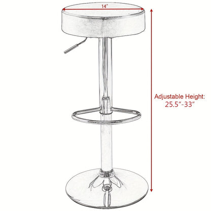 1pc Luxury Leather Bar Stool - Modern Chrome Base with Hydraulic Swivel & Round Cushion - Perfect for Counter Height Kitchen Dining