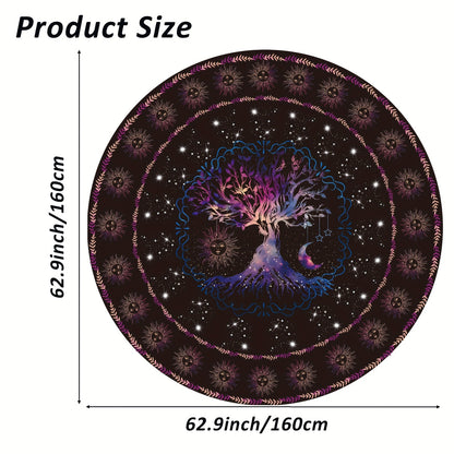 1pc Round Tablecloth 63 Inch, Boho Table Cloth With Sun MoonStar Tree Pattern, Stain Resistant, Absorbent And Wrinkle Free, Circle Table Cover For Home Kitchen Dining Party Patio Indoor AndOutdoor Use, Room Decor, Scene Decor