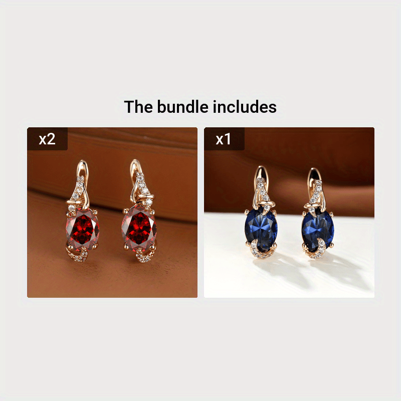 Women's 18K Gold Plated Blue Stone Stud Earrings - Elegant Round Oval Cut, Synthetic Cubic Zirconia, Copper Ear Needle - All-Season Jewelry | Trendy Design | Durable Plating