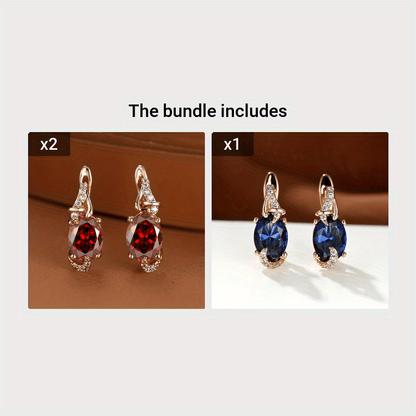 Women's 18K Gold Plated Blue Stone Stud Earrings - Elegant Round Oval Cut, Synthetic Cubic Zirconia, Copper Ear Needle - All-Season Jewelry | Trendy Design | Durable Plating