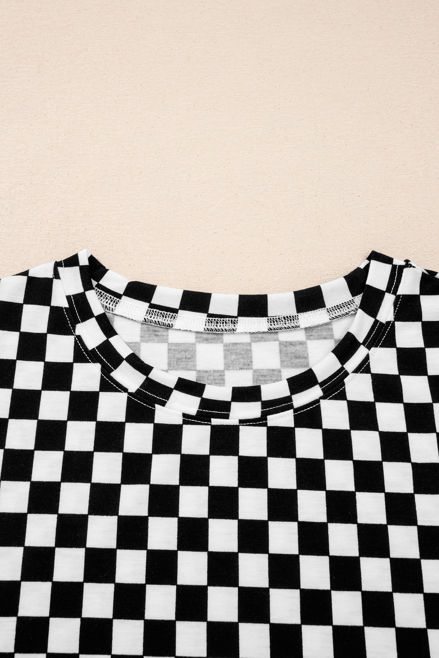 Black Checkered Print Half Sleeve Tee 2pcs Lounge Pant Set