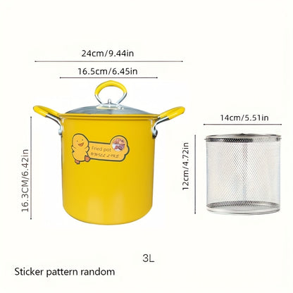 1pc YIMUWN Tempura Frying Pot - Small, Less-Oily Smoke, Fine Iron Uncoated, Ideal for Induction & Gas Stoves, Kitchen Cookware|Smokeless Cooking|Fine Mesh Frying