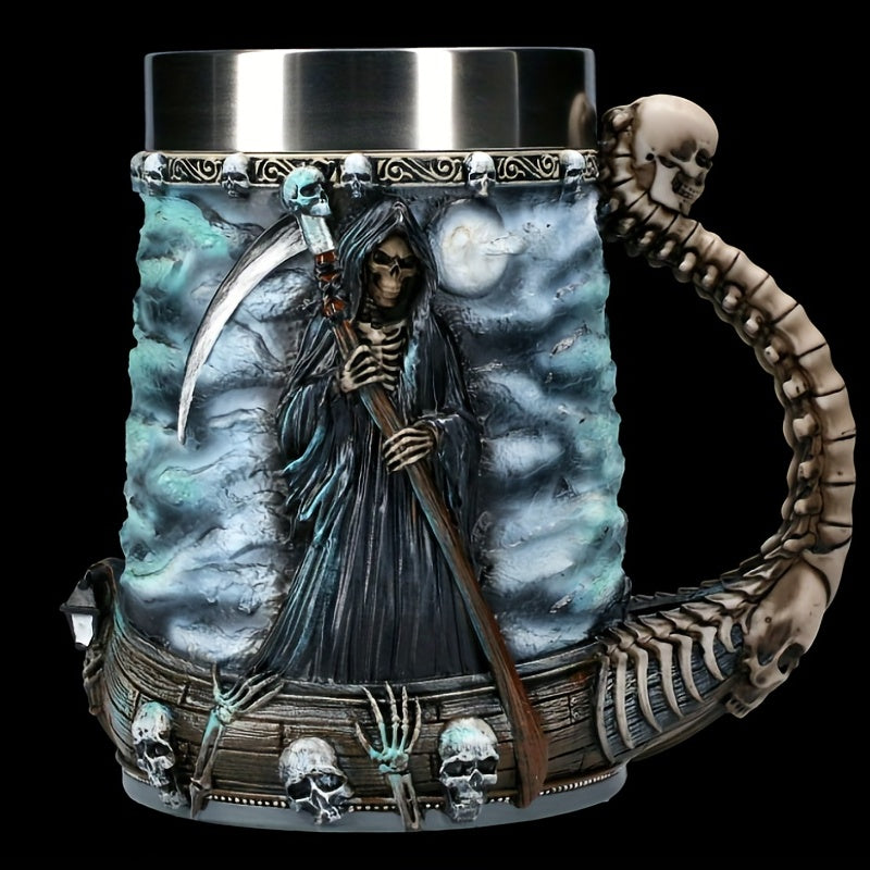 1pc, Death Coffee Mug, 20oz 304 Stainless Steel Resin Coffee Cups, Horror Grim Reaper Water Cups, Summer Winter Drinkware, Home Kitchen Items, Birthday Gifts, Halloween Gifts