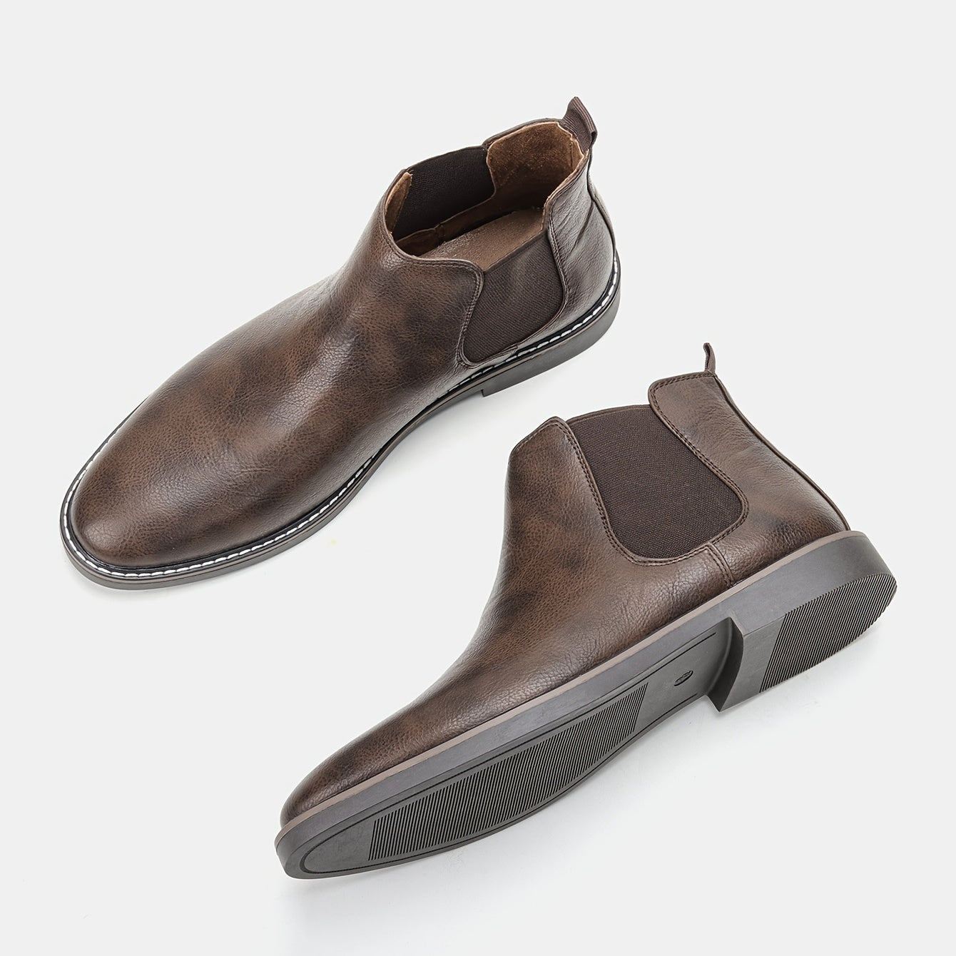 Men'S Chelsea Ankle Boots - Size 40-46, Brown Faux Cover with Black Elastic Band, Pointed Toe, TPR Sole, Ideal for Casual Wear and Vacation