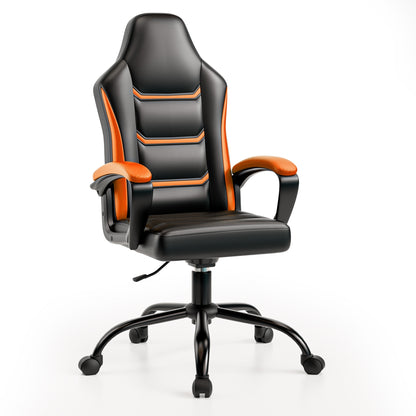 Ergonomic Computer Gaming Chair, Home Office Desk with PU Leather Lumbar Support, Height Adjustable Big and Tall Video Game, Swivel Wheels for Adults, Orange