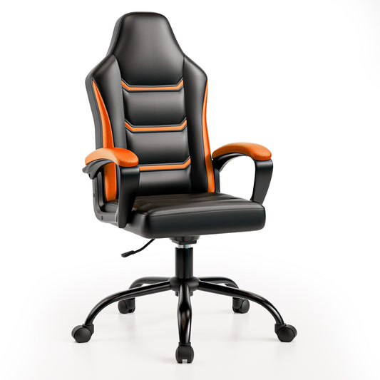 Ergonomic Computer Gaming Chair, Home Office Desk with PU Leather Lumbar Support, Height Adjustable Big and Tall Video Game, Swivel Wheels for Adults, Orange