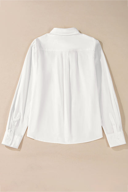 White Lace Crochet Trim Turn Down Collar Buttoned Shirt