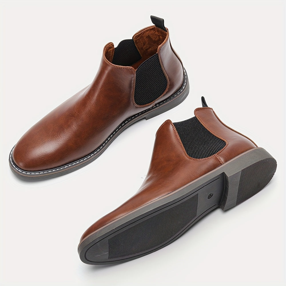 Men'S Chelsea Ankle Boots - Size 40-46, Brown Faux Cover with Black Elastic Band, Pointed Toe, TPR Sole, Ideal for Casual Wear and Vacation