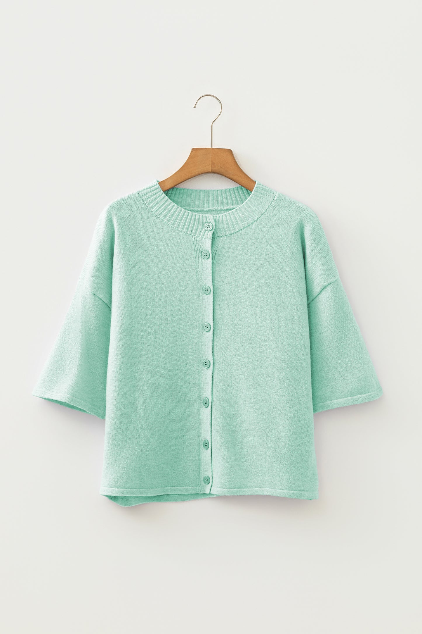 Lavendula 3/4 Sleeve Boxy Knit Button Down Sweater Cardigan