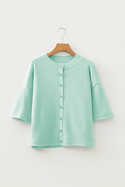 Lavendula 3/4 Sleeve Boxy Knit Button Down Sweater Cardigan