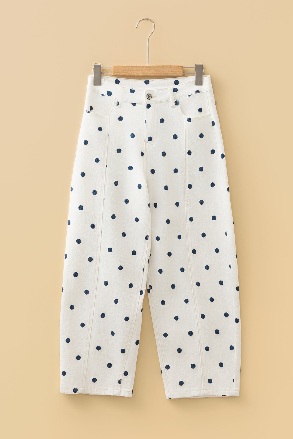 Pink Tailored Seam Polka Dot Print Barrel Casual Jeans