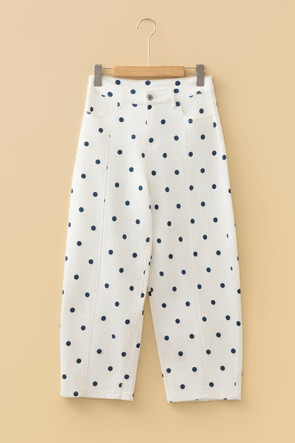 Pink Tailored Seam Polka Dot Print Barrel Casual Jeans