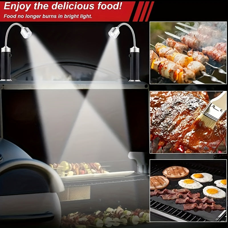 Set of 2 Magnetic LED Lights for BBQ Grilling, Featuring 360° Flexibility, Multi-Color Options, And Dual Light Heads - Perfect for Outdoor Cooking, Made of Aluminum Alloy, And Powered by Batteries (Included)