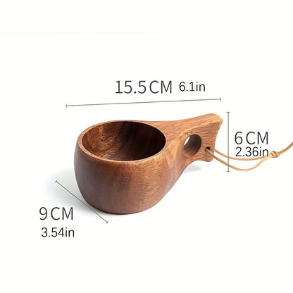 Handmade Wooden Milk Cup Acacia Wood Coffee Mugs with Carrying Rope Handle Camping Drinkware Cups Artifact Kitchen Tools