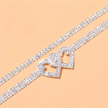 [Two Adjustable Sparkling Anklets] A Set Of Two Ladies' Ankle Bracelets With Water Drill Design, Featuring Adjustable Silvery Sparkling Tennis Anklets, Shining Square Crystal Zirconia Anklets, A Perfect Jewelry Gift.