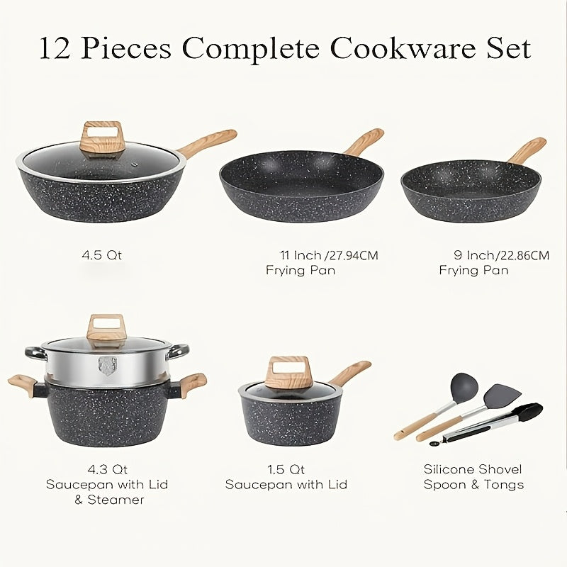 5/12/15pcs Non-stick Pan & Pot Set, Kitchen Cookware Set Detachable Handle, Non-stick Cooker Induction Cookware Set, Detachable Handle, Cookware Set for Commercial Cooking Tools