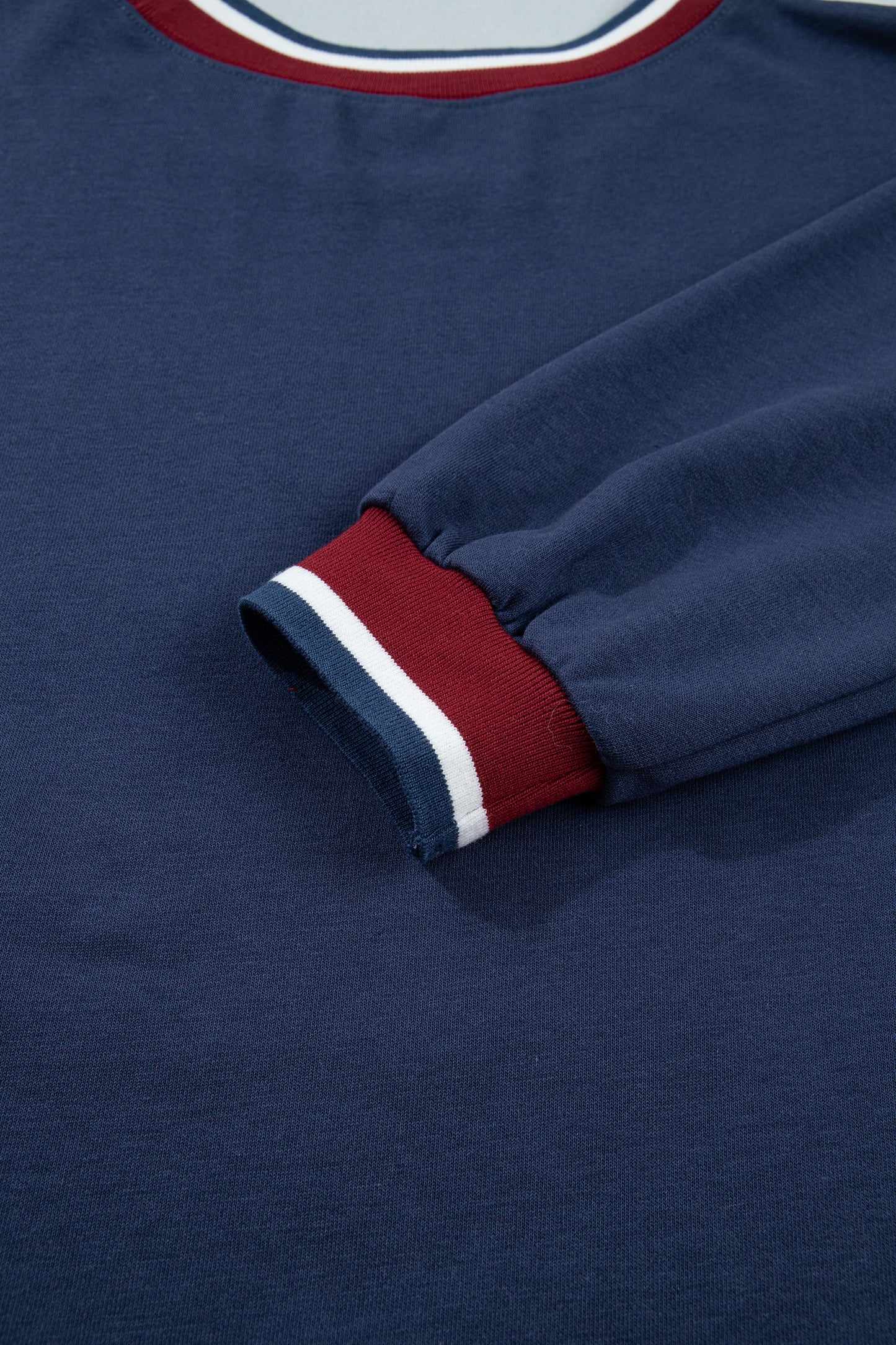 Sail Blue Patchwork Round Neck Long Sleeve Sweatshirt