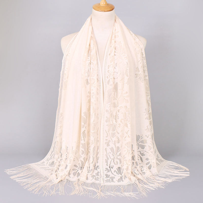 [Floral Lace Scarf With Tassels] Ladies Women's Floral Lace Scarf Shawl With Tassels, Soft Mesh Fringe Wraps Bridal Shawl For Wedding Evening Party Dresses