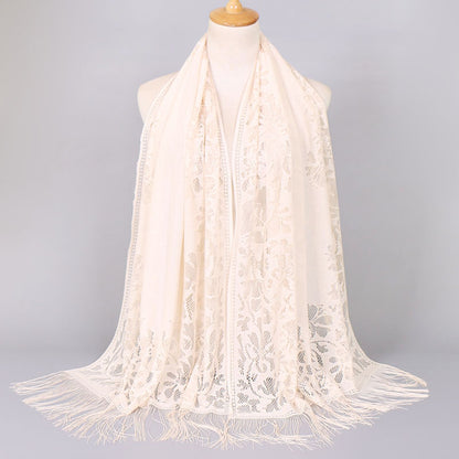 [Floral Lace Scarf With Tassels] Ladies Women's Floral Lace Scarf Shawl With Tassels, Soft Mesh Fringe Wraps Bridal Shawl For Wedding Evening Party Dresses