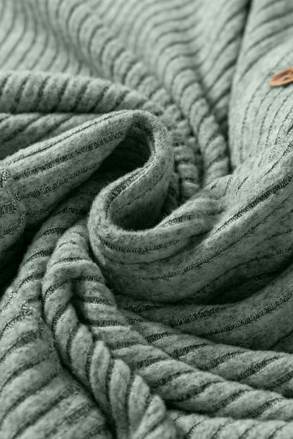 Clearly Aqua Ribbed Texture Drop Shoulder Henley Knit Top