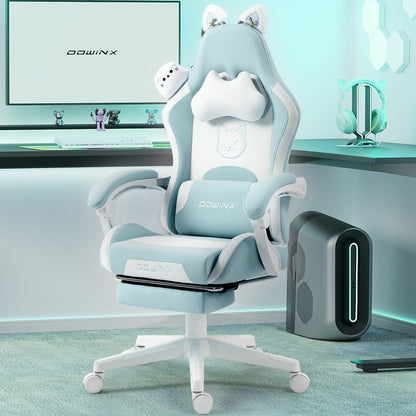 Dowinx Gaming Chair Cute with Cat Ears and Massage Lumbar Support, Ergonomic Computer Chair for Girl with Footrest and Headrest, Comfortable Reclining Game Chair 290lbs for Adult, Teen Back-to-school Season Gift, School Suppl