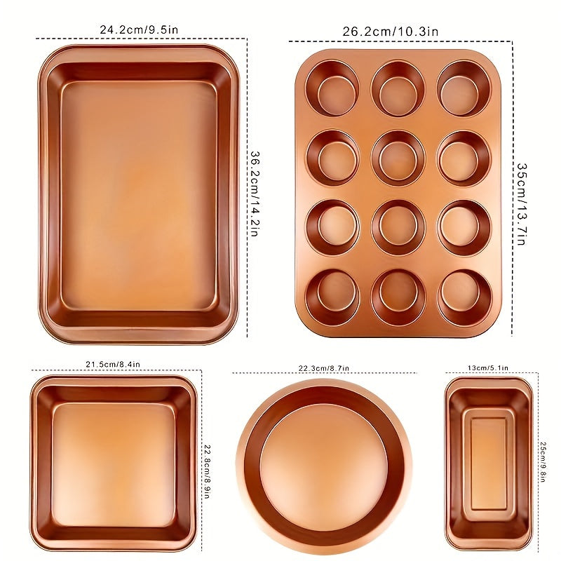 5-10pcs Non-Stick Bakeware Set, Round Cake Pan and Square Loaf & Muffin Tins with Roasting Dish – Oven Safe, Easy to Clean, Dishwasher Friendly