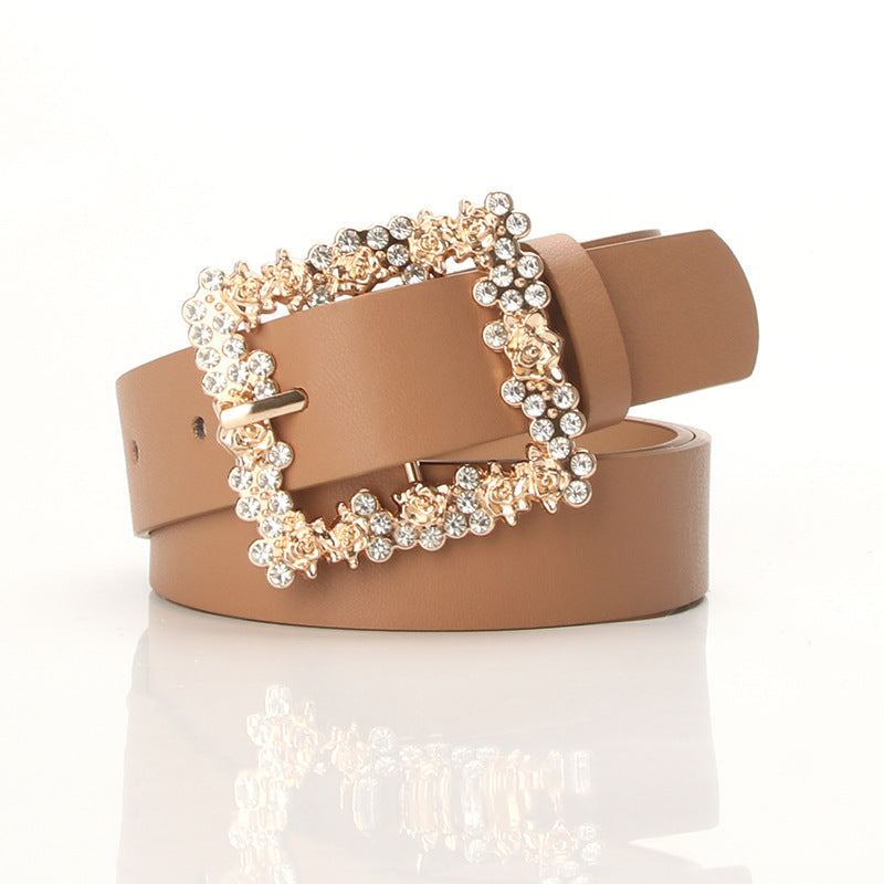 [Elegant Belt] 2023 Women's Fashion Accessory, Elegant Alloy Rhinestone Pin Buckle Belt, Versatile Dress Decorative Accessory, Casual & Sporty Style, Hand Washable - Ideal for Weekend and Festive Occasions, Weekend Casual Wea