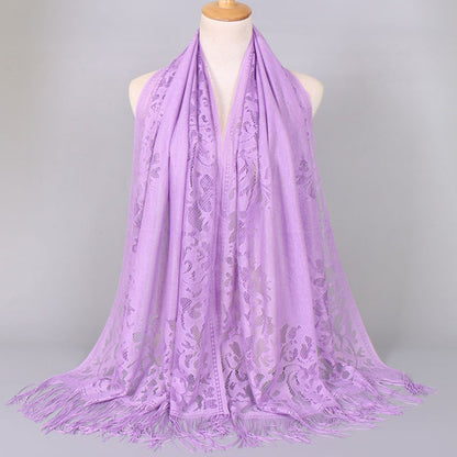 [Floral Lace Scarf With Tassels] Ladies Women's Floral Lace Scarf Shawl With Tassels, Soft Mesh Fringe Wraps Bridal Shawl For Wedding Evening Party Dresses
