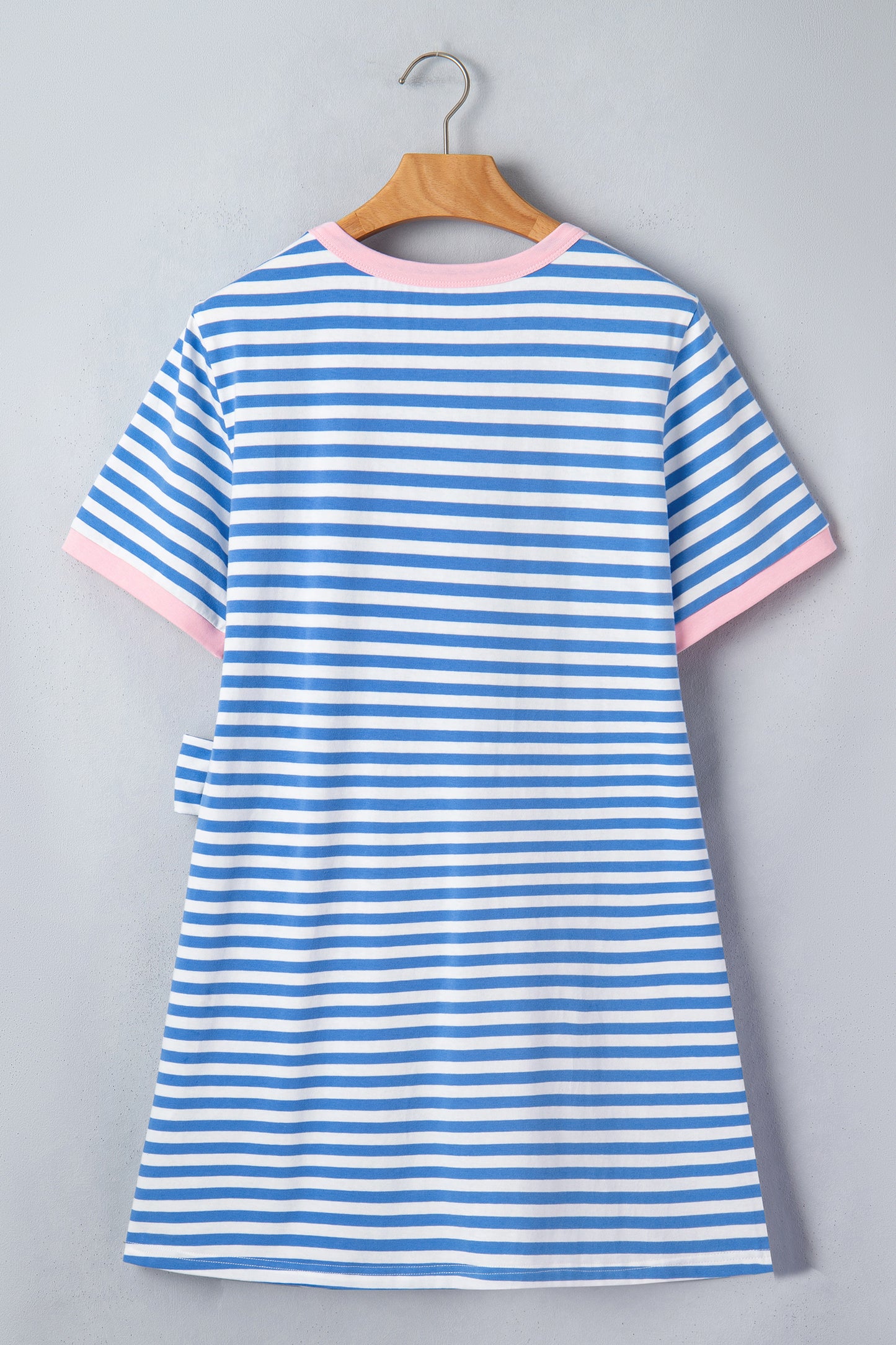 Sky Blue Stripe Nautical Tie Contrast Trim Round Neck T Shirt Mini Dress