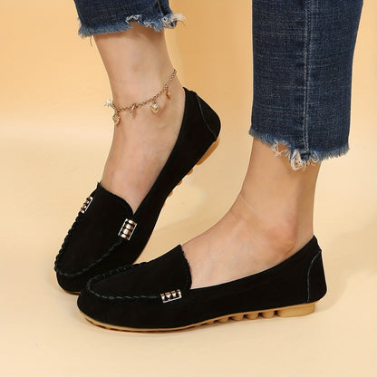 [Comfortable Loafers] Comfortable Round Toe Loafers | Women's Solid Slip On Shoes, Women's Footwear