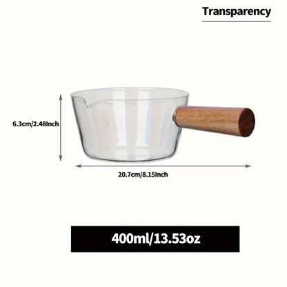 [Clear Glass Saucepan] 1pc High Borosilicate Glass Single Handle Clear Pot - Non-stick Stove Top Saucepan - Milk Butter Heating Instant Noodle Cookware