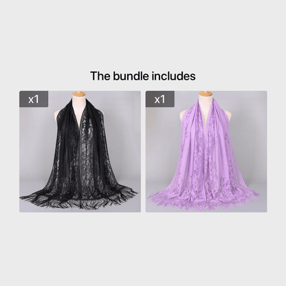 [Floral Lace Scarf With Tassels] Ladies Women's Floral Lace Scarf Shawl With Tassels, Soft Mesh Fringe Wraps Bridal Shawl For Wedding Evening Party Dresses
