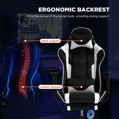 Ergonomic Office Gaming Chair, Video Game Chair with Footrest and Massage Lumbar Support, Ergonomic Computer Chair Height Adjustable with Swivel Seat and Headrest, White